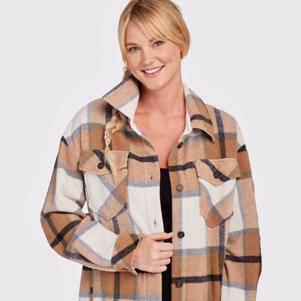 Plaid Tan and Cream Women's Jacket/Shacket